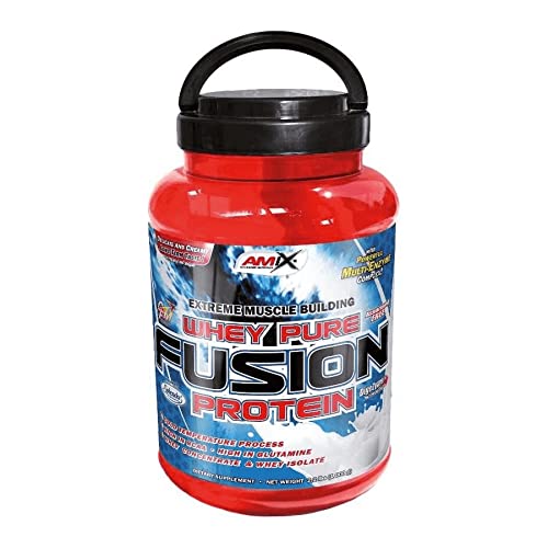 AMIX - Proteína Whey Pure Fusion - Suplemento de Proteína para Ganar Masa Muscular - Especial para Deportistas - Recuperador muscular - Sabor Cacahuete, Choco y Caramelo - 1 KG