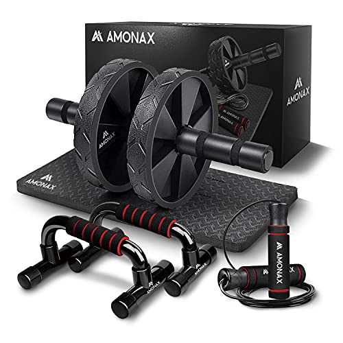 Amonax ejercicio en casa kit (juego de soportes para flexiones, rueda abdominales, cuerda saltar), fitness aparatos de gimnasia, deporte Equipo de entrenamiento de fuerza, musculacion pesas calistenia