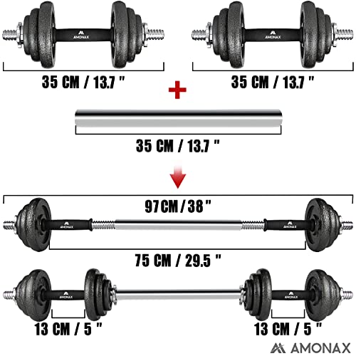 Amonax Pesas y Mancuernas Ajustables 20KG (Par 10 KG), Juego de Pesos Dumbbells Kit Hierro Fundido, Fitness Gimnasio en Casa Musculacion, Weights Set Mujer Halteres Barbell Hombres Ejercicios Deporte