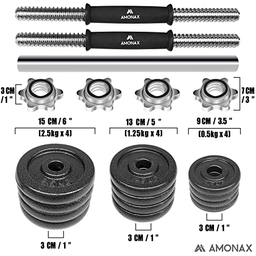 Amonax Pesas y Mancuernas Ajustables 20KG (Par 10 KG), Juego de Pesos Dumbbells Kit Hierro Fundido, Fitness Gimnasio en Casa Musculacion, Weights Set Mujer Halteres Barbell Hombres Ejercicios Deporte