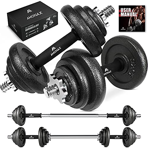 Amonax Pesas y Mancuernas Ajustables 20KG (Par 10 KG), Juego de Pesos Dumbbells Kit Hierro Fundido, Fitness Gimnasio en Casa Musculacion, Weights Set Mujer Halteres Barbell Hombres Ejercicios Deporte