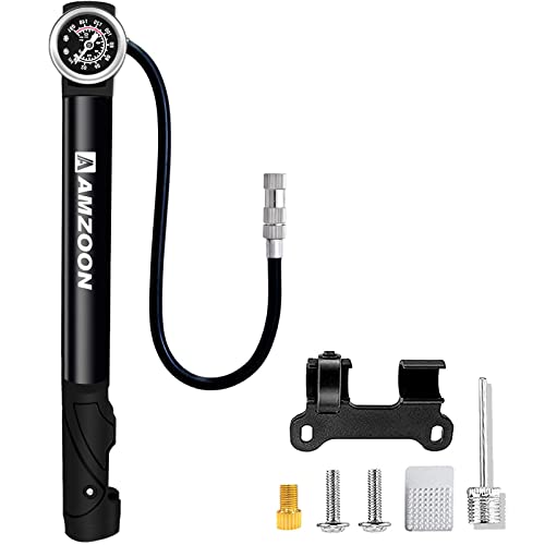 AMZOON Bomba para Bicicleta Inflador Bici Con Manómetro Tubo Extensión Mini Bomba de Aire Bicicleta Adaptador Válvulas Presta y Schrader Hinchador Bici per BMX MTB Accesorios Bicicleta