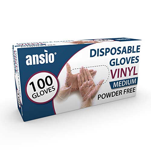 ANSIO Guantes de Vinilo Desechables, guantes desechables paquete de 100, No estéril, sin polvo ni látex Guantes Talla - M