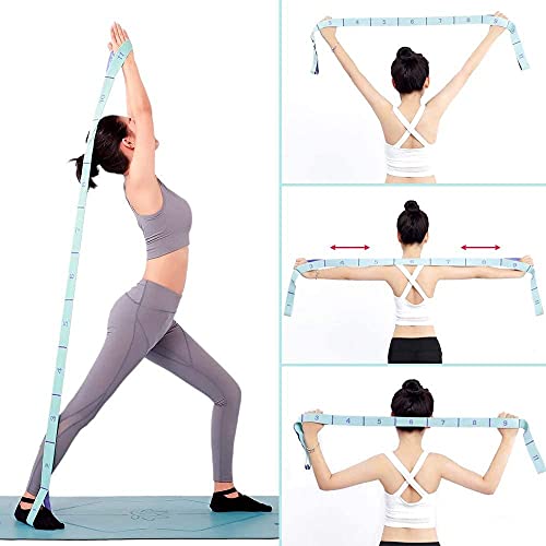 Anvin - Correa de yoga para ejercicio, bandas elásticas de ejercicio con 11 anillas, adecuada para la práctica para yoga, pilates, entrenamiento fisioterapia, gimnasio, en casa