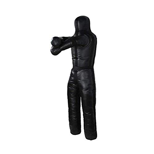 Aoneky Muñeco de Boxeo de Pie para Adultos - 180 cm Grappling Dummy para MMA Judo Lucha Artes Marciales Jiu Jitsu, Piel Sintética, Sin Relleno, Color Negro