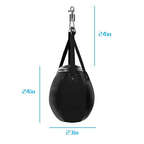 Aoneky Saco de Boxeo Colgante - 61x58cm Pera de Boxeo, Piel Sintética, Peso Máximo de 50kg, Bolsa de Boxeo con Gancho Giratorio para Entrenamiento de MMA Muay Thai, Sin Relleno, Negro