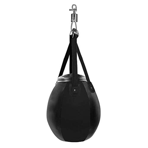 Aoneky Saco de Boxeo Colgante - 61x58cm Pera de Boxeo, Piel Sintética, Peso Máximo de 50kg, Bolsa de Boxeo con Gancho Giratorio para Entrenamiento de MMA Muay Thai, Sin Relleno, Negro