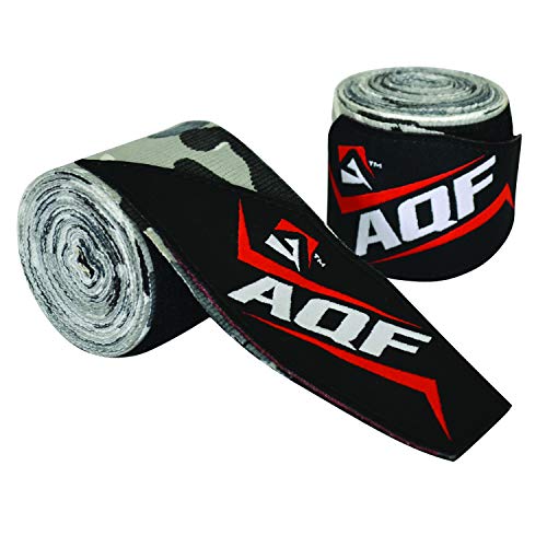 AQF Vendas Boxeo con 4 Metros Eslora Vendas Elasticas para Deportes De Combate, Boxeo, MMA (Artes Marciales Mixtas) Y Cross Fitness (Gris Camo)