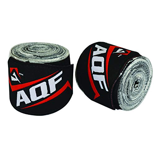 AQF Vendas Boxeo con 4 Metros Eslora Vendas Elasticas para Deportes De Combate, Boxeo, MMA (Artes Marciales Mixtas) Y Cross Fitness (Gris Camo)