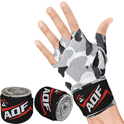 AQF Vendas Boxeo con 4 Metros Eslora Vendas Elasticas para Deportes De Combate, Boxeo, MMA (Artes Marciales Mixtas) Y Cross Fitness (Gris Camo)