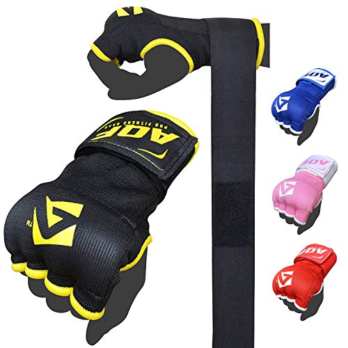 AQF Vendas Boxeo, Guantes Interiores Boxeo, Muñeca Elasticas Tape Vendaje 100cm Largo, Vendas De Boxeo Protector Mano Wraps 4 Dedos para Muay Thai, Taekwondo & MMA (Negro, S)