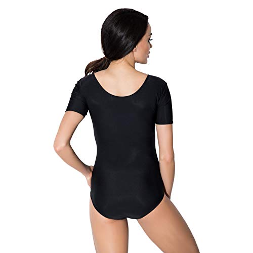 Aquarti Maillot de Danza y Gimnasia Manga Corta para Mujer, Negro, 42