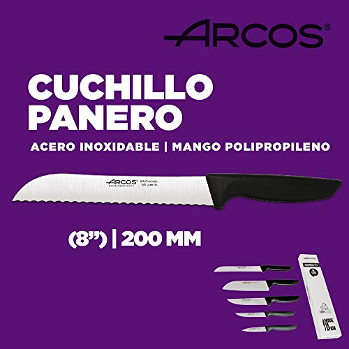 Arcos Juego Cuchillos Cocina Profesionales| Cuchillos Cocina Profesional | Cuchillos Acero Inoxidable Arcos | Mango Negro | utensilios de cocina | cuchillo japones Santoku | lavavajillas (5 Piezas)