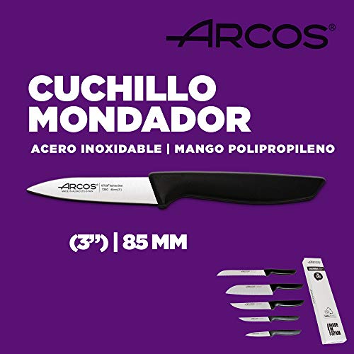 Arcos Juego Cuchillos Cocina Profesionales| Cuchillos Cocina Profesional | Cuchillos Acero Inoxidable Arcos | Mango Negro | utensilios de cocina | cuchillo japones Santoku | lavavajillas (5 Piezas)