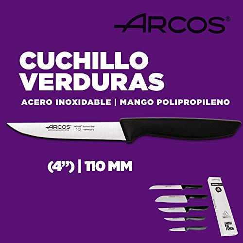 Arcos Juego Cuchillos Cocina Profesionales| Cuchillos Cocina Profesional | Cuchillos Acero Inoxidable Arcos | Mango Negro | utensilios de cocina | cuchillo japones Santoku | lavavajillas (5 Piezas)