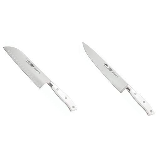 Arcos Riviera Blanc Cuchillo Santoku, 180 mm (estuche) + Riviera Blanc Cuchillo de cocinero, 200 mm (estuche)