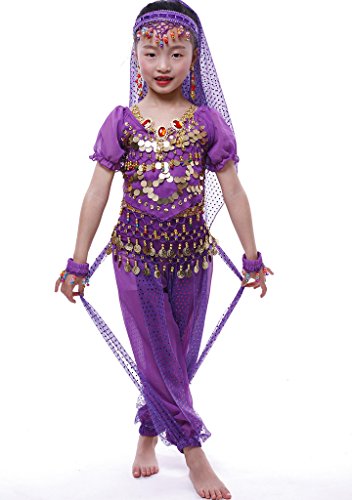 Astage Niña Carnaval Danza del Vientre Manga Corta para Halloween Wear Púrpura S