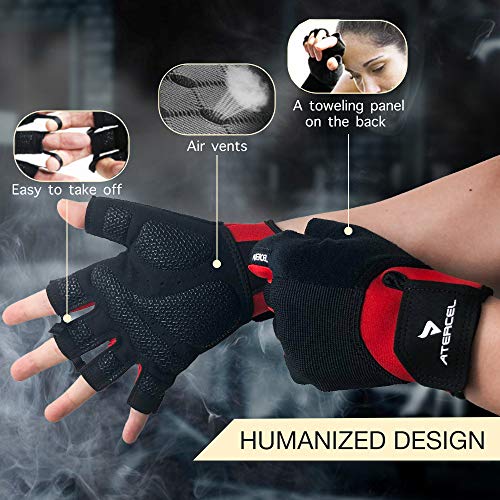 Atercel Guantes de fitness, guantes de entrenamiento para crossfit, culturismo, ciclismo, gimnasio, entrenamiento de fuerza, guantes deportivos para hombre y mujer (rojo, S)