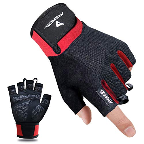 Atercel Guantes de fitness, guantes de entrenamiento para crossfit, culturismo, ciclismo, gimnasio, entrenamiento de fuerza, guantes deportivos para hombre y mujer (rojo, S)