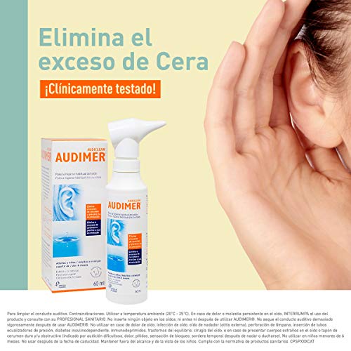 Audimer Spray Higiene Habitual del Oído Elimina Exceso de Cera y Previene la Acumulación de Cerumen Apto Uso Diario, 60 ml