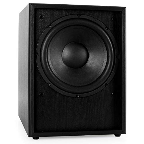 auna Linie-300-SW-BK - Subwoofer Activo HiFi , Amplificador , 150 W RMS , 25 cm (10") , AUX , Carcasa Bassreflex Frontfire , Desmontable , Madera , Negro