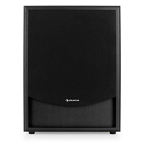 auna Linie-300-SW-BK - Subwoofer Activo HiFi , Amplificador , 150 W RMS , 25 cm (10") , AUX , Carcasa Bassreflex Frontfire , Desmontable , Madera , Negro