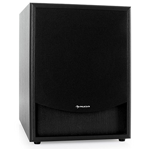 auna Linie-300-SW-BK - Subwoofer Activo HiFi , Amplificador , 150 W RMS , 25 cm (10") , AUX , Carcasa Bassreflex Frontfire , Desmontable , Madera , Negro