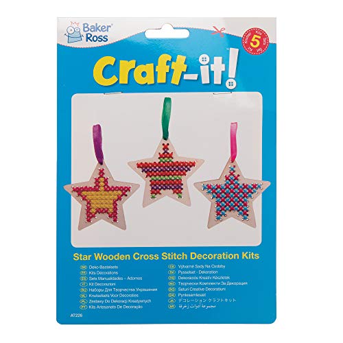 Baker Ross Kits Punto de Cruz de Madera Estrella (1 pack de 5 unidades) - Ideales para Manualidades y Decoraciones Navideñas