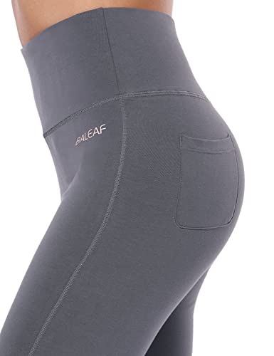 BALEAF Pantalones de yoga de algodón para mujer con corte de botas, de cintura alta, con bolsillos - gris - Medium