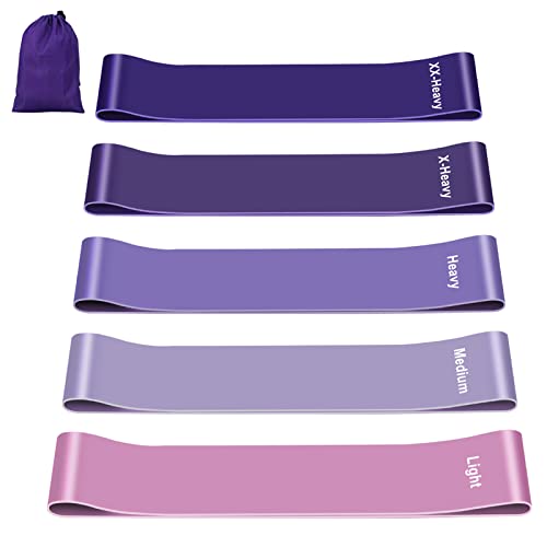 Bandas Elasticas Musculacion, Cintas Elasticas Fitness Látex Natural con 5 Niveles Ejercicios en Piernas, Gliteos y Brazos, 5 Bandas Elasticas Fitness Theraband para Yoga, Pilates, Crossfit, Fuerza