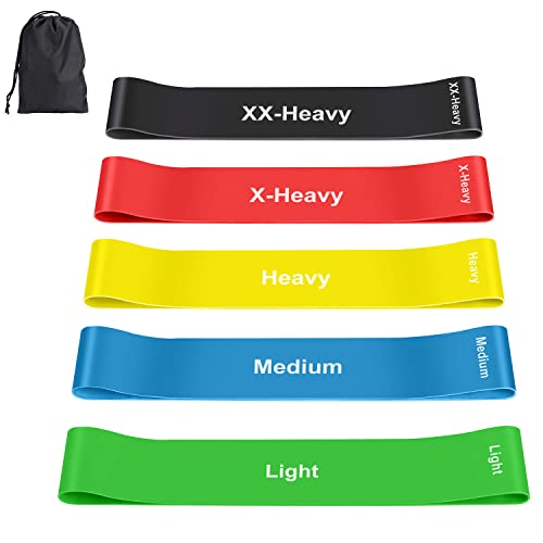 Bandas Elasticas Musculacion, Cintas Elasticas Fitness Látex Natural con 5 Niveles Ejercicios en Piernas, Gliteos y Brazos, 5 Bandas Elasticas Fitness Theraband para Yoga, Pilates, Crossfit, Fuerza