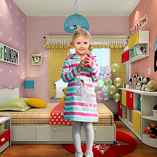 Baogaier Vestidos Niña Sudadera con Capucha Niñas Algodón Vestido Mangas Largas Blanco Azul Lentejuelas Unicornio Raya Aplique Pullover Tops Túnica Suéter Primavera Otoño Invierno Hoodie Ropa 5-6 años