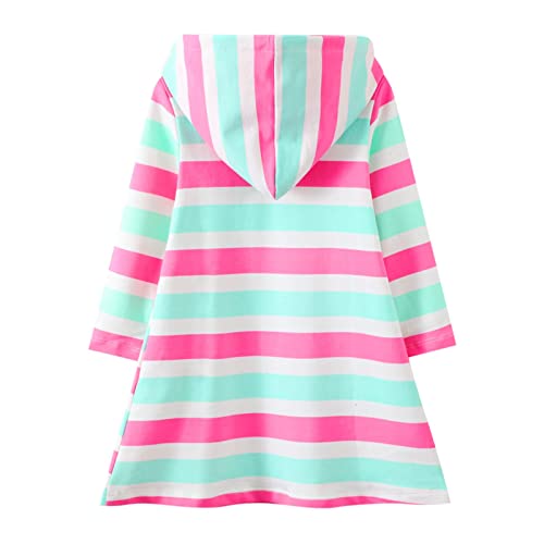 Baogaier Vestidos Niña Sudadera con Capucha Niñas Algodón Vestido Mangas Largas Blanco Azul Lentejuelas Unicornio Raya Aplique Pullover Tops Túnica Suéter Primavera Otoño Invierno Hoodie Ropa 5-6 años