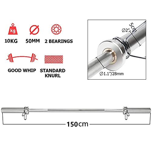 Barra de Levantamiento de Pesas olímpicas con Dos bucles de Primavera, Barra para la Fuerza y ​​Entrenamiento del núcleo, Equipo de Ejercicio para el hogar con Manguito Giratorio, Carga máxima de 700