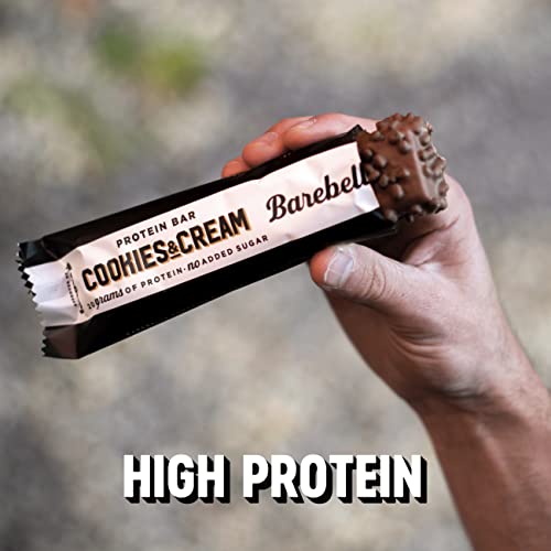 Barritas de Proteínas Barebells Cookies and Cream 12 x 55g, Ricas en Proteínas, Bajo en Carbohidratos, Bajo en Azúcar, 20g Proteína por Barrita.