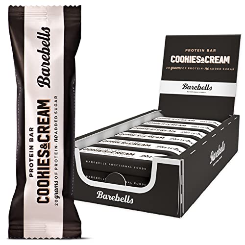 Barritas de Proteínas Barebells Cookies and Cream 12 x 55g, Ricas en Proteínas, Bajo en Carbohidratos, Bajo en Azúcar, 20g Proteína por Barrita.