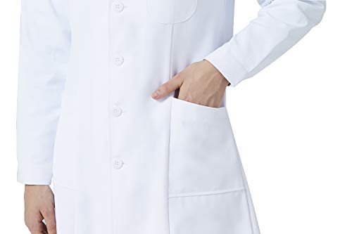 Bata de Laboratorio Blanca para Mujer, Bata de médico Profesional, Manga Larga, Ajuste clásico, 3 Bolsillos (Blanca, L)