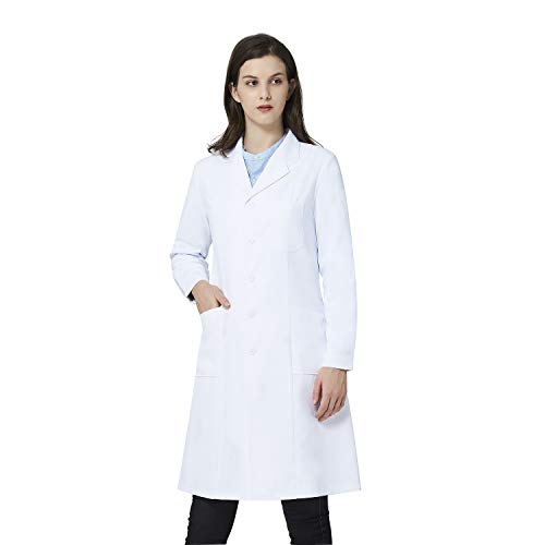 Bata de Laboratorio Blanca para Mujer, Bata de médico Profesional, Manga Larga, Ajuste clásico, 3 Bolsillos (Blanca, L)