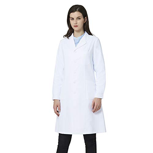 Bata de Laboratorio Blanca para Mujer, Bata de médico Profesional, Manga Larga, Ajuste clásico, 3 Bolsillos (Blanca, L)