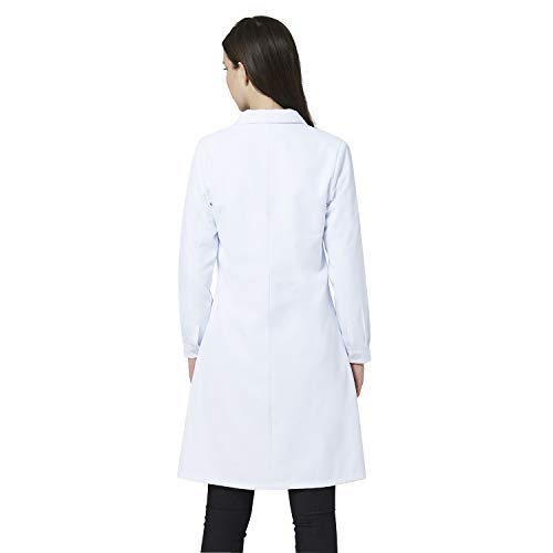 Bata de Laboratorio Blanca para Mujer, Bata de médico Profesional, Manga Larga, Ajuste clásico, 3 Bolsillos (Blanca, L)