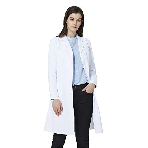 Bata de Laboratorio Blanca para Mujer, Bata de médico Profesional, Manga Larga, Ajuste clásico, 3 Bolsillos (Blanca, L)