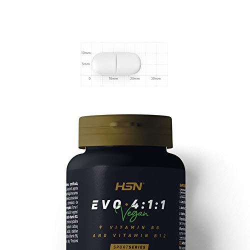 BCAA Evo 4:1:1 de HSN | Aminoácidos Ramificados con Ratio 4:1:1 (Leucina, Valina, Isoleucina) + Vitamina B6 y B12 | Vegano, Sin Gluten, Sin Lactosa, 30 tabletas