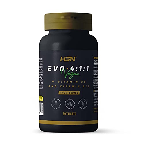 BCAA Evo 4:1:1 de HSN | Aminoácidos Ramificados con Ratio 4:1:1 (Leucina, Valina, Isoleucina) + Vitamina B6 y B12 | Vegano, Sin Gluten, Sin Lactosa, 30 tabletas