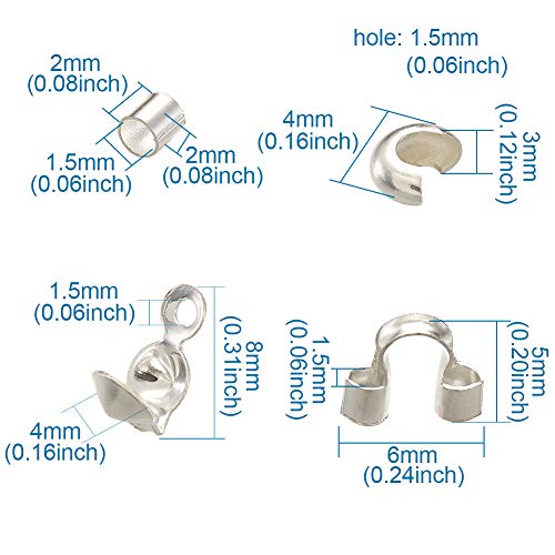 Beadthoven - Juego de 1250 cuentas de crimpado con cuentas de latón abiertas y cuentas de engarzado de tubo, guardianes de alambre y puntas de hierro para hacer joyas, 5 colores