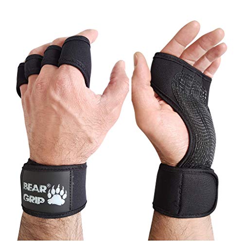 BEAR GRIP - Guantes de entrenamiento abiertos para crossfit, culturismo, calistenia, levantamiento de pesas (negro, S)