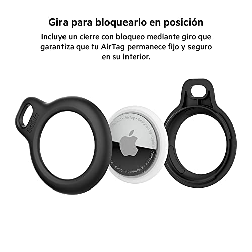 Belkin - Funda con llavero para AirTag (Secure Holder, cubierta protectora, protector para Air Tag con borde elevado antiarañazos) Negro