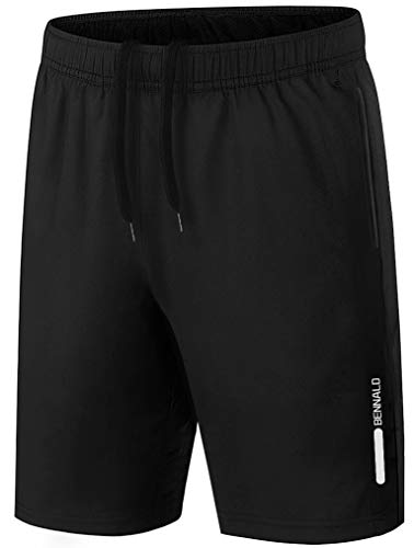 BENNALD Pantalon Corto Hombre Deporte Short Deportivo Hombre Pantalones Cortos Deporte Hombre Running Secado Rápido Shorts Core Pants de Tenis Fitness Gimnasio Gym Atletismo Verano Negro