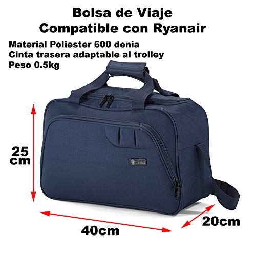 Benzi Bolsa de Viaje Azul 40 x 25 x 20 cm BZ5410 Tamaño Equipaje de Mano Ryanair (Azul)