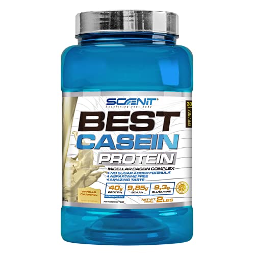 Best Casein Protein | Proteína de caseína de asimilación lenta con aminoácidos para desarrollo muscular | Proteína de caseína micelar en polvo | Proteína liberación lenta | 908 g (Vainilla caramelo)