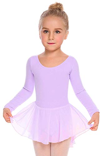 Beyove Vestido de ballet para niña sin espalda [Algodón] de manga larga para niños [Púrpura - 3-4 años]